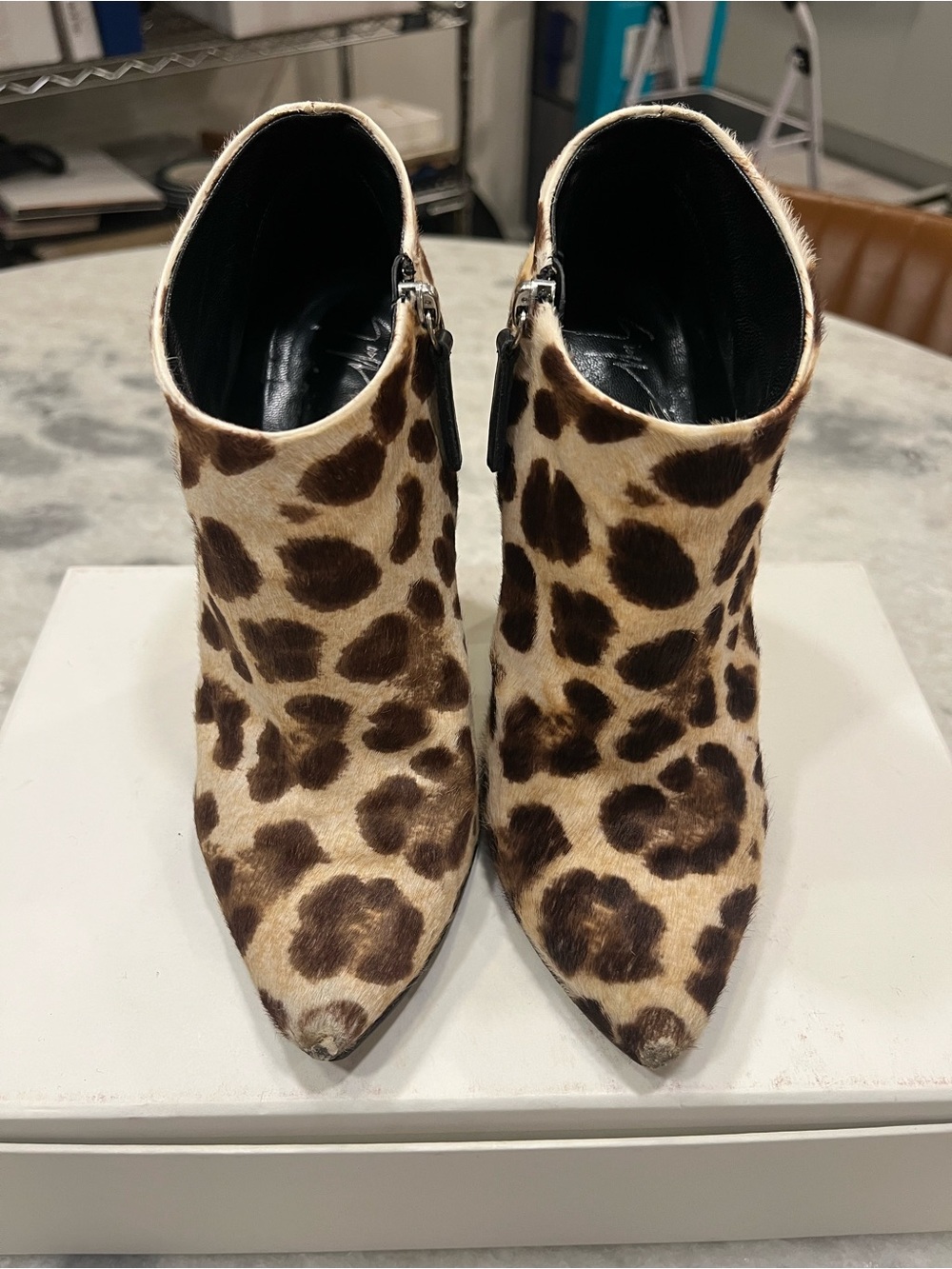 Giuseppe Zanotti Leopard Print Pointed Toe Ankle Booties - Brown/Beige